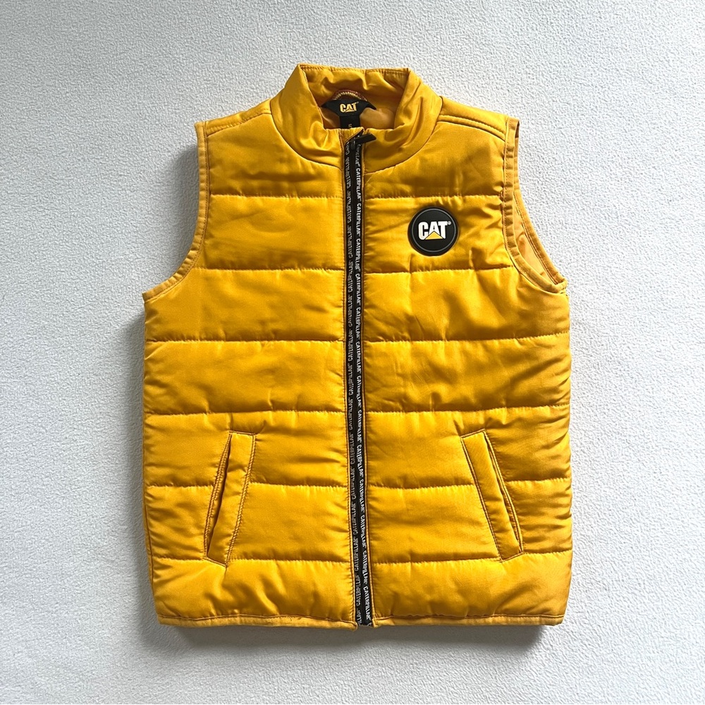 CAT Caterpillar Yellow Puffer Quilted Nylon Full Zip Sleeveless Vest Boy Youth 5
